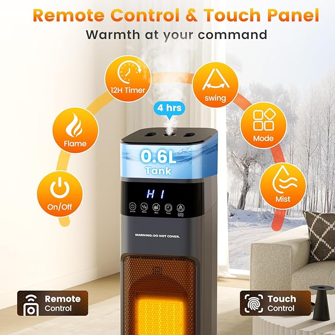 Auertech 31" Space Heater with Humidifier, 3 in 1 Electric Space Heater with 3D - Image 2