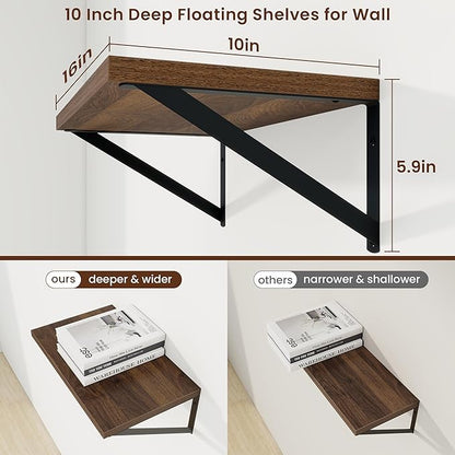 Axeman Deep Floating Shelves | 16 Inch Walnut Wall Shelves Set of 2 | 10 Inch - Image 3