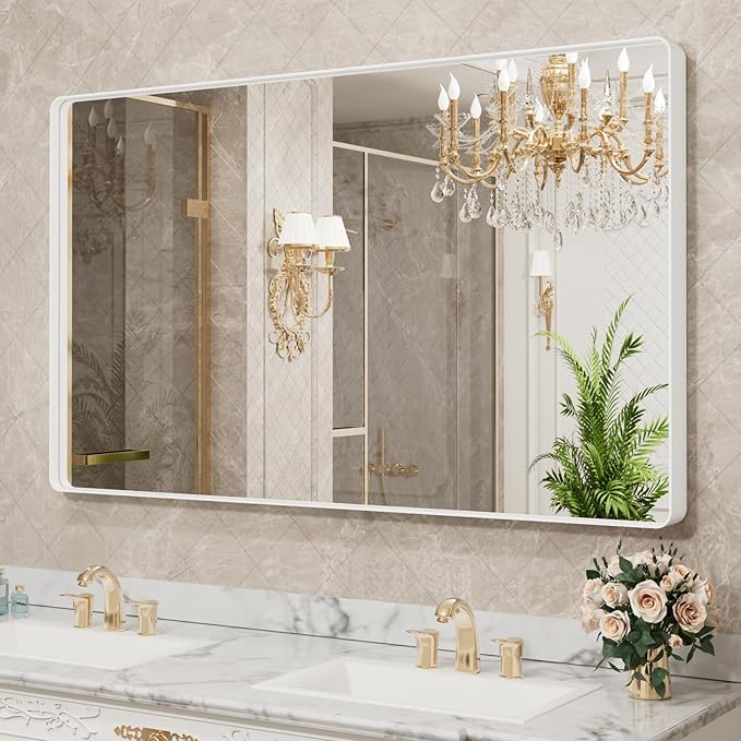 LOAAO 50x30 Inch White Metal Framed Bathroom Mirror - Image 4
