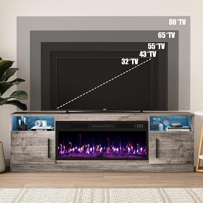 VITESSE TV Stand with 36" inch Electric Fireplace Up to 80" TVs, LED Light - Image 3