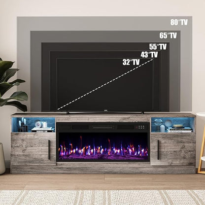 VITESSE TV Stand with 36" inch Electric Fireplace Up to 80" TVs, LED Light - Image 3