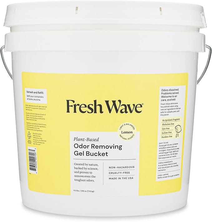 Fresh Wave Odor Removing Gel Bucket, 15.5 lb. | Lemon Scent Refill | Odor by FreshWave