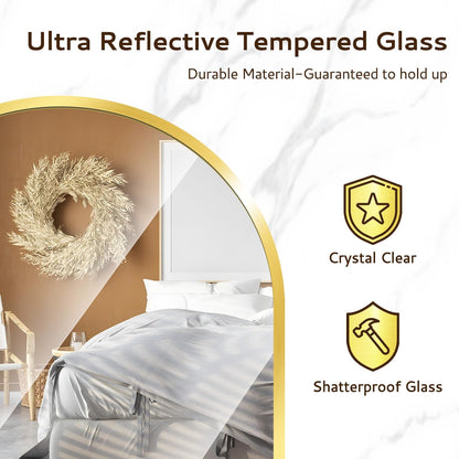 Full Length Mirror, 55x15‘’ Arched Wall Mirror for Bedroom, Long Gold Standing Floor Mirror, Full Body Tempered Glass Vanity Mirror with Aluminum Frame for Entryway, Living Room, Bathroom Décor