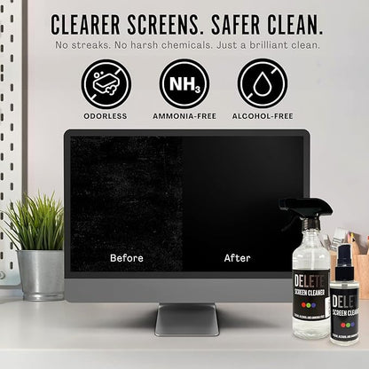 Delete Screen Cleaner Spray Kit, 2 Pack, 16oz and 2oz Bottle and 12"x12" - Image 2