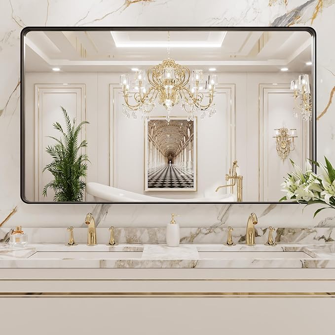 LOAAO 50X30 Inch Black Metal Framed Bathroom Mirror - Image 8