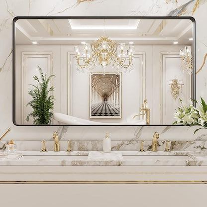 LOAAO 50X30 Inch Black Metal Framed Bathroom Mirror - Image 8