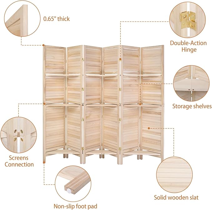 Bonnlo 6 Panels Wood Room Divider - Image 4