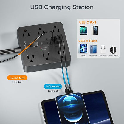 TESSAN Surge Protector Power Strip, Flat Plug Extension Cord 15 Ft - Image 4