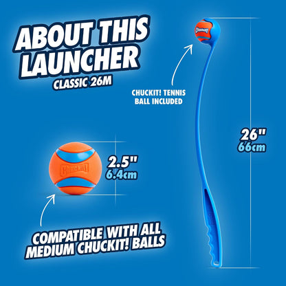 chuckit! ultra ball and launcher bundle, classic 26m, side view