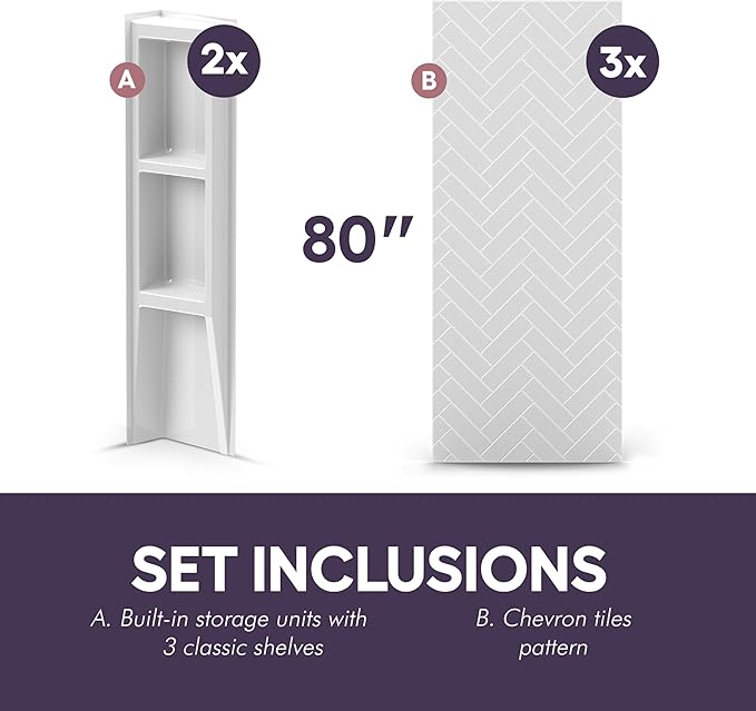 White Acrylic Shower Wall Surround 36"x 60"x 80" - Image 4