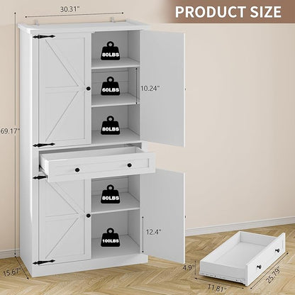 Pantry Organizers and Storage Cabinet, 70” Barn Door White Kitchen Cabinet - Image 2