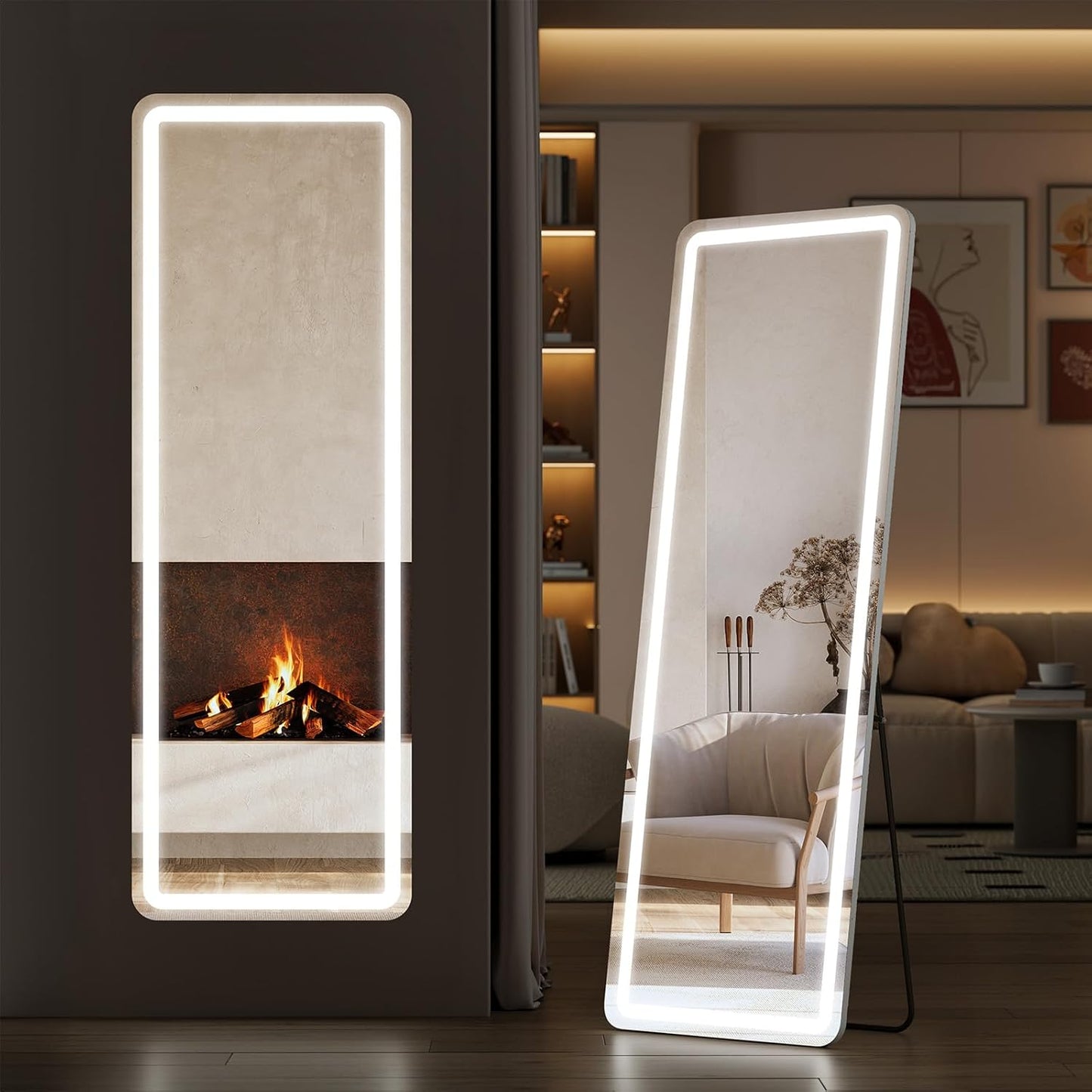 Sweetcrispy Full Length Mirror with LED Lights, 61"x17" Lighted Full Body Floor Mirror with Dimming & 3 Color Lighting, Stand for Bedroom, Dressing Room
