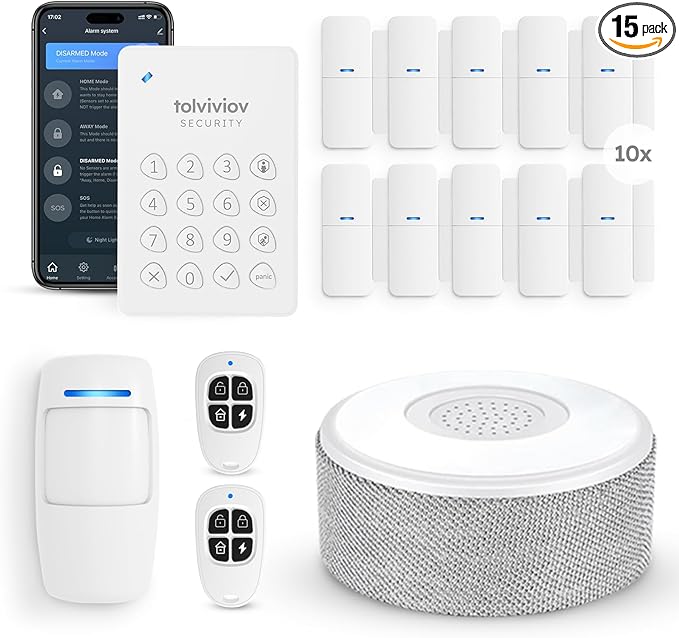 tolviviov Alarm System for Home Security, Door Alarm Systems, App Alerts (15-Piece)