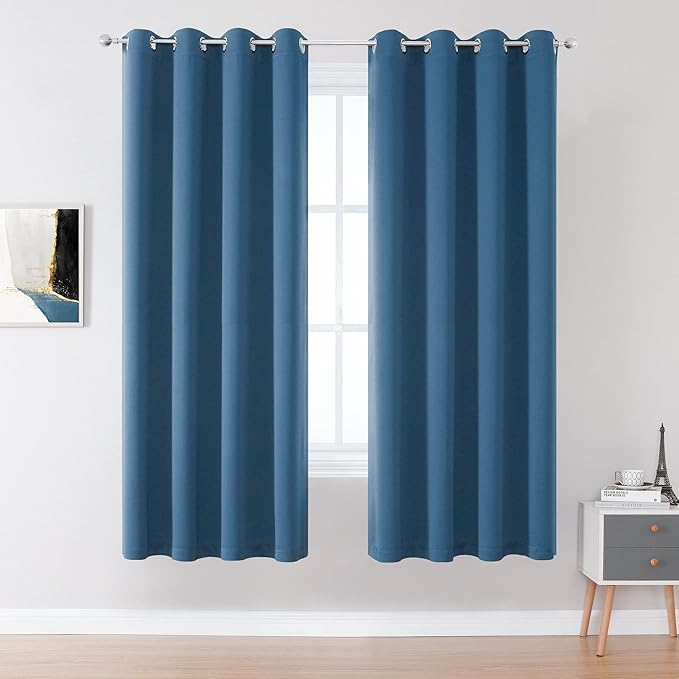 DUALIFE Midnight Blue Curtains 63 Inch Length by DUALIFE