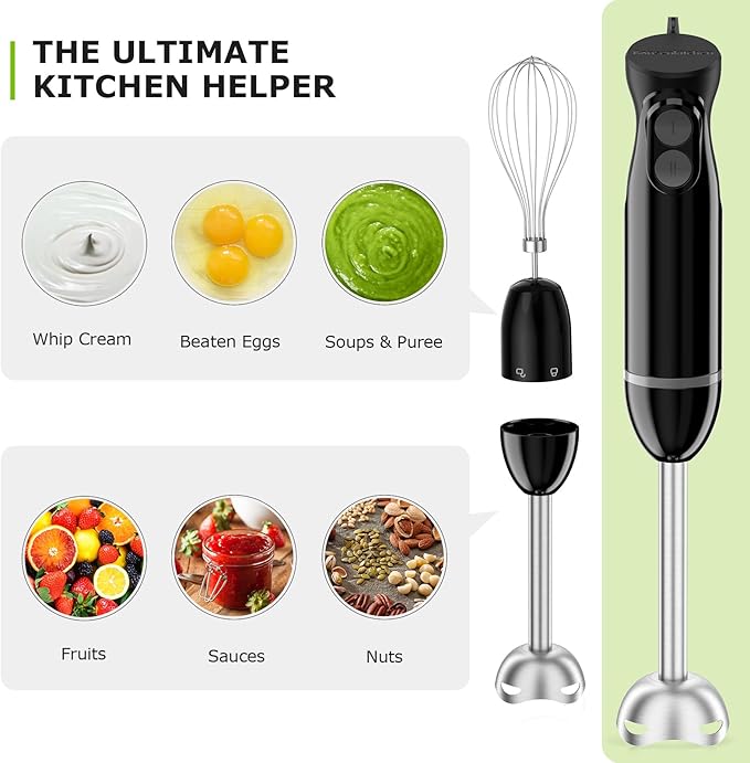 Bonsenkitchen Immersion Blender Handheld, 2 Mixing Speed Hand Blender Electric - Image 5