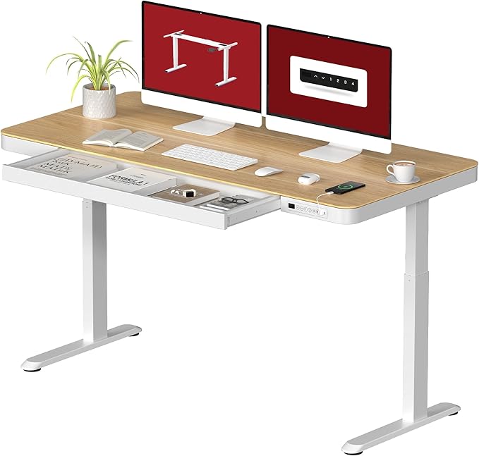 Standing Desk with Drawer, Electric Height Adjustable Home Office Desk with by sanodesk