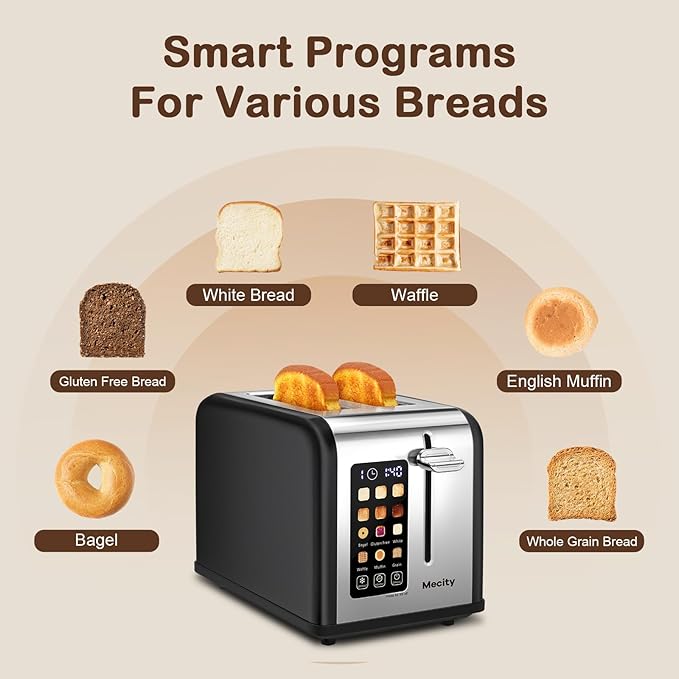 Mecity 2 Slice Touch Screen Toaster, 1.5" Wide Slot, Stainless Steel Smart - Image 3