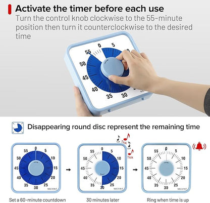 Secura 7.5 Inch Visual Timer, 60 Minute Visual Oversize Countdown Timer - Image 3