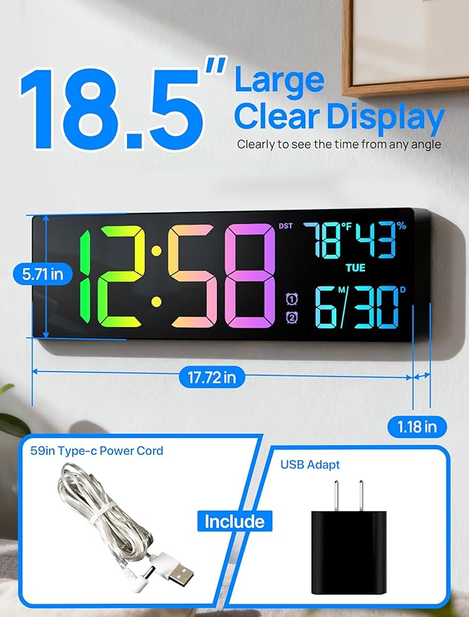 18.5" Large Digital Wall Clock - Image 2