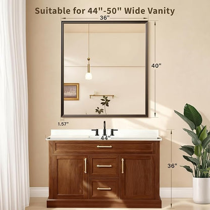 Retro Copper Effect Framed Wall Mirror, 36x40 Rectangle Mirror, - Image 2
