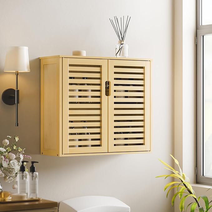 HITNET Bathroom Wall Cabinet, Medicine Cabinet Over The Toilet, Bamboo Hanging - Image 4