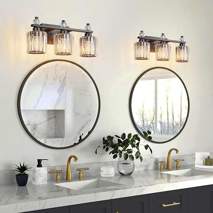 FDPBY Bathroom Vanity Lights 3-Light Sand Black Modern Crystal Vanity Light - Image 6