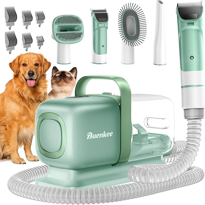 Dog Grooming Kit with Vacuum, 15000Pa Pet Hair Clipper and Shedding Brush by Buenkee