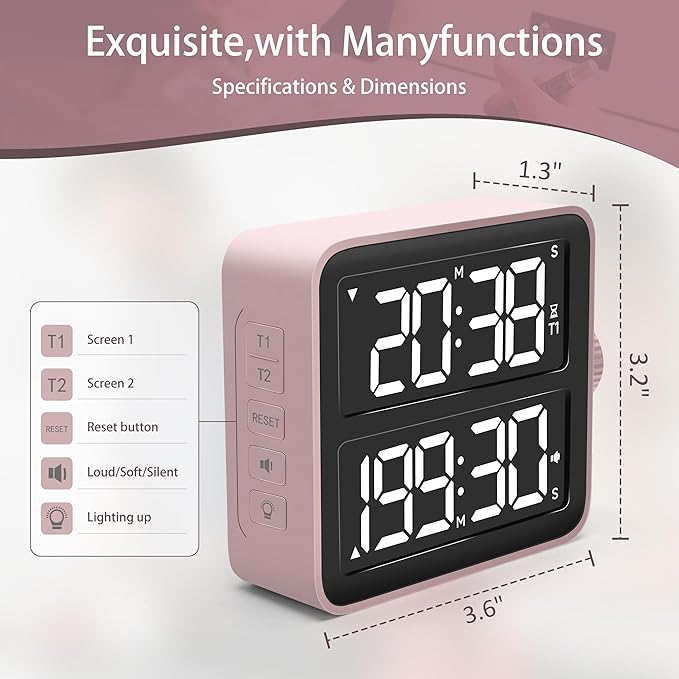 VEWINGL Dual Kitchen Timer Digital – 2-Channel Cooking Timer - Image 6