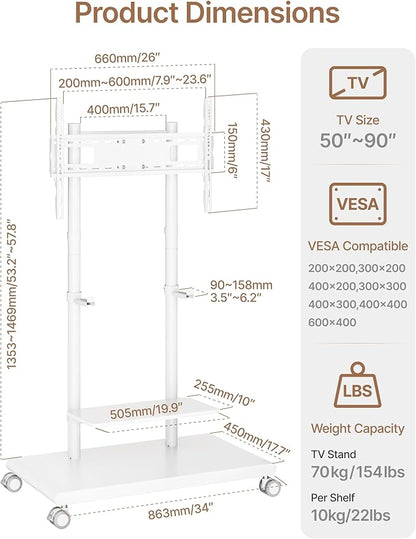 ECOTINY Steel Base Rolling TV Stand - Image 9