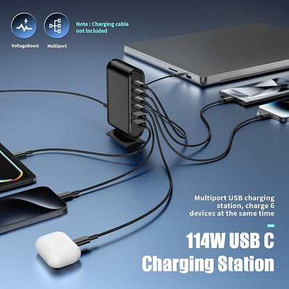 USB C Charger Block Fast Charging Station, 6-in-1 Desktop Charger Adapter - Image 4