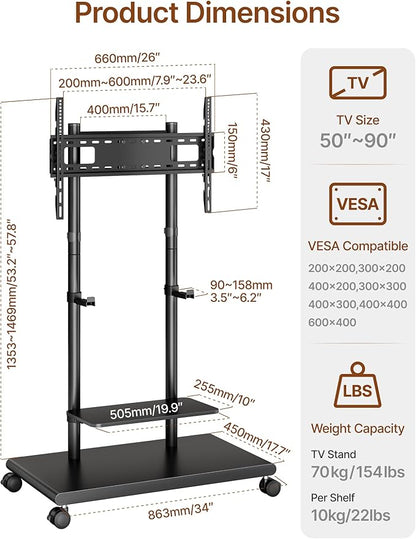 ECOTINY Steel Base Rolling TV Stand - Image 9