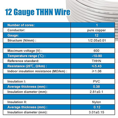 THHN Wire 12 Gauge 25 FT OFC Electrical Wire, 12 AWG Solid Copper Wire Rated up - Image 5