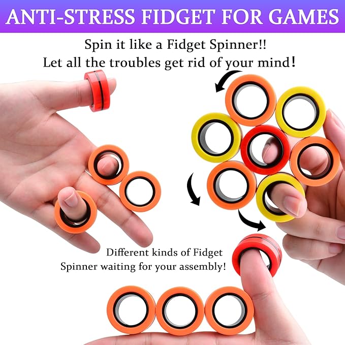 Cevioce 9 PCS Magnetic Ring Fidget Toys Set, ADHD Anxiety Magnetic Finger - Image 4