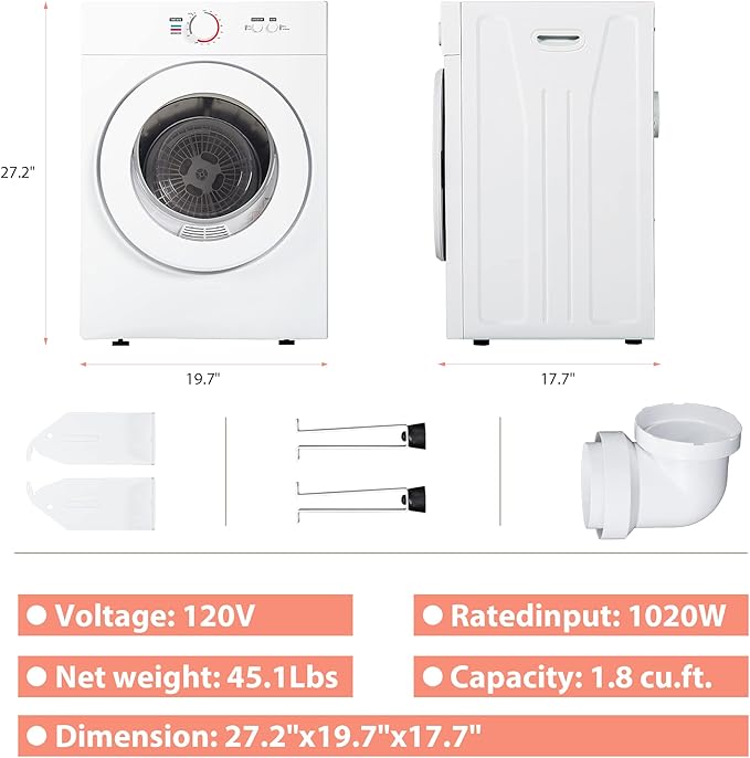 Euhomy Compact Dryer 1.8 cu. ft. Portable Clothes Dryers - Image 7