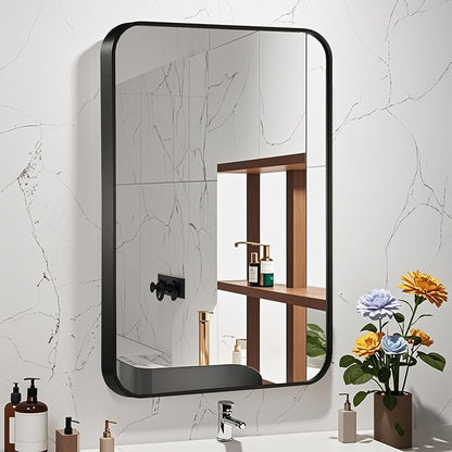 24x32 Inch Black Wall Mirror for Bathroom, Brushed Metal Framed Mirror - Image 2