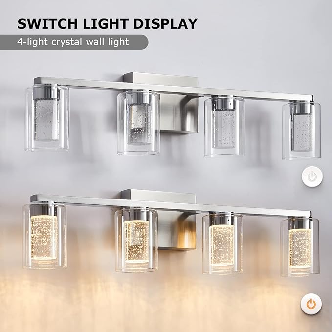 SADENICEL 4-Light Bathroom Light Fixtures, Brushed Nickel, Dimmable LED - Image 3