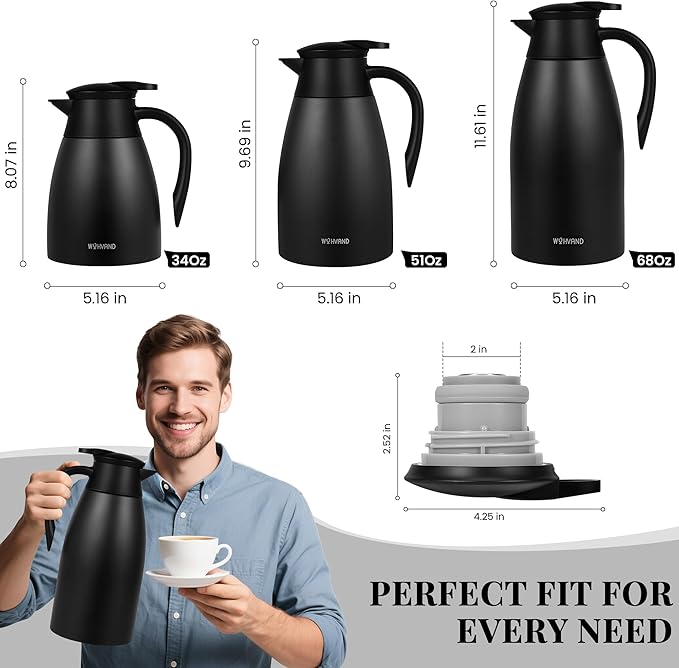 68 Oz Thermal Coffee Carafe, Stainless Steel Insulated Vacuum coffee crafts to - Image 4