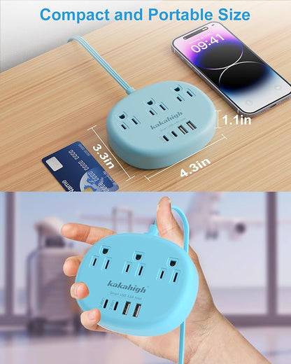 Blue Extension Cord with Surge Protected 1080J - 5 FT Flat Extension Cord - Image 5