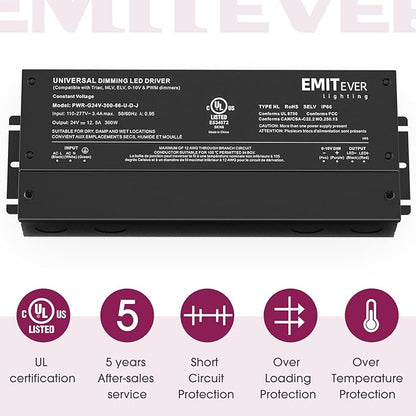 EMITEVER Dimmable Led Driver, 2 Packs 300W AC 110V-277V to DC 24V Transformer - Image 7