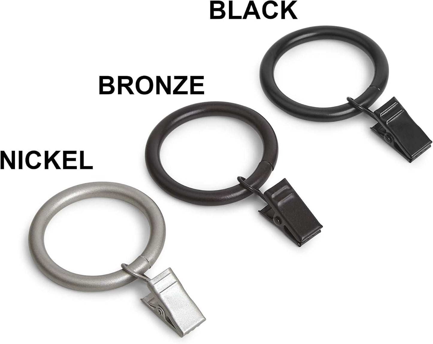 Amazon Basics Curtain Rings with Clips for Hanging Drapes, Drapery Rings for 1" Rod, Set of 7, Black