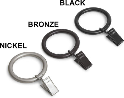 Amazon Basics Curtain Rings with Clips for Hanging Drapes, Drapery Rings for 1" Rod, Set of 7, Black
