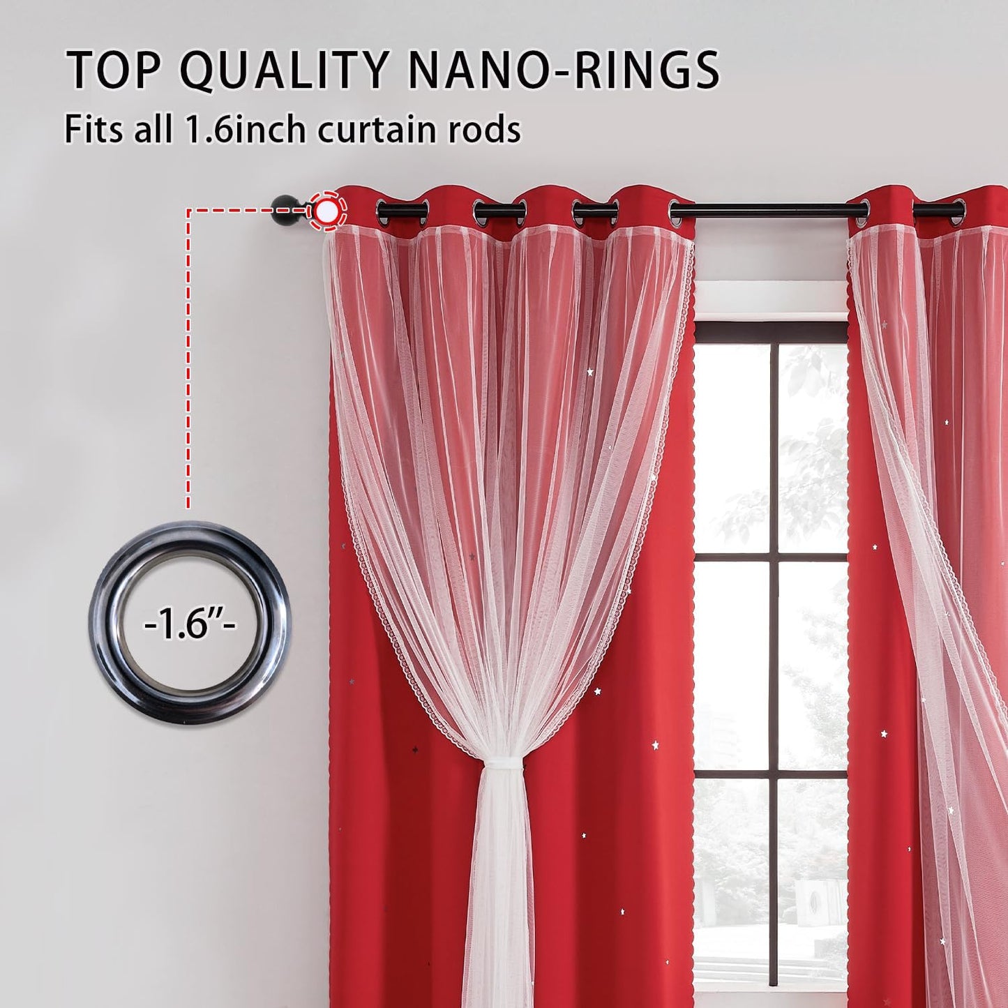 XiDi Red Black Out Curtains for Bedroom Windows Girls Bedroom Decor, Unicorn Curtains for Kids Room 2 Panel 34/84/2