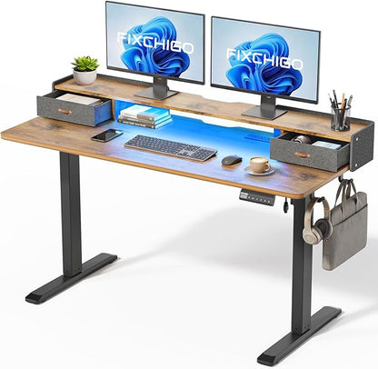 Electric Standing Desk with Drawers, 55 Inch Height Adjustable Desk with Power by Unknown
