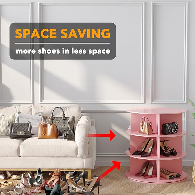 SpaceAid 3 Tier Rotating Shoe Rack Tower, Spinning Shoe Display Lazy Susan - Image 3