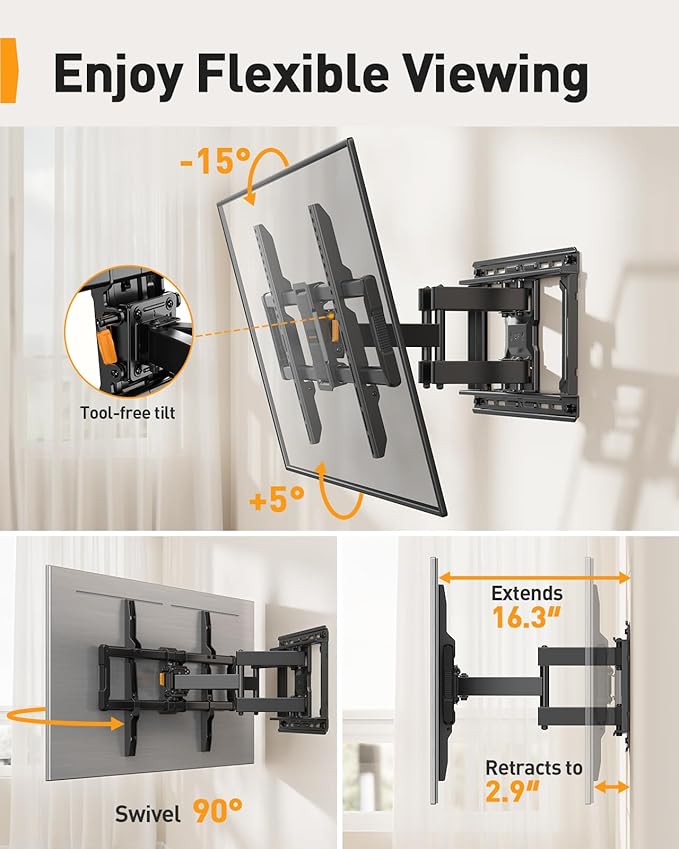 Perlegear UL-Listed Full Motion TV Wall Mount - Image 6