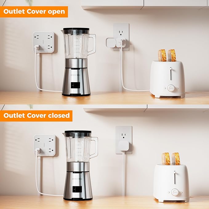 TESSAN Outlet Cover with Extra Outlet on Plug, Surge Protector Power Strip with - Image 5