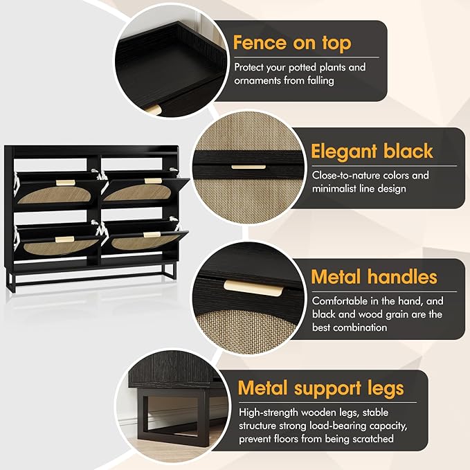 Maupvit Large Rattan Shoe Storage Cabinet - Image 4