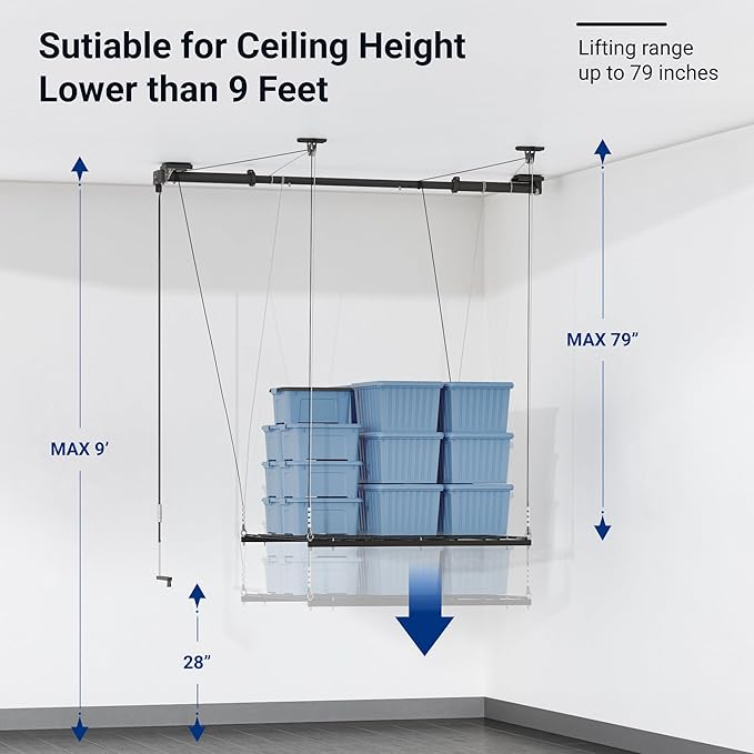 FLEXIMOUNTS GL1 Overhead Garage Lifting Storage Rack, 4x4 Ft Heavy-Duty Metal - Image 5