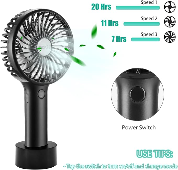Miady 2-Pack Upgraded 5000mAh Portable Handheld Fan 3 Speed Mini USB Strong - Image 2
