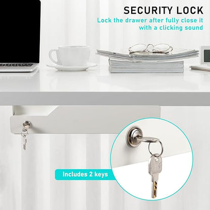 White Under Desk Drawer with Lock, Metal Hidden Storage - Image 5